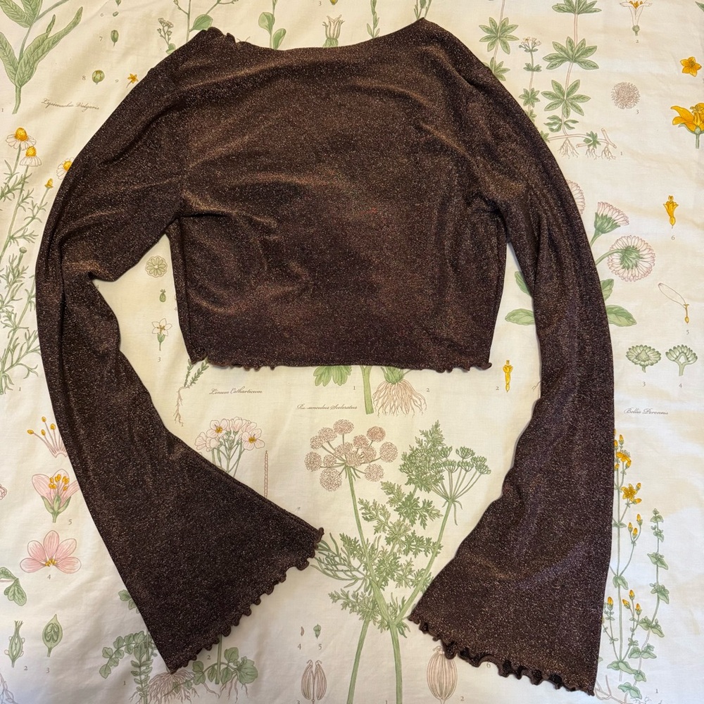 Shimmer Brown Tie-Front Top with Detailed Edge - Picture 4 of 5